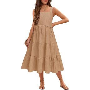 Arshiner Girl's Sundresses Summer Boho Strap Tiered Cami Maxi Dresses with Pockets