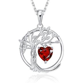 925 Sterling Silver Heart February Birthstone Necklace Tree of Life Pendant Necklaces Amethyst Jewelry Birthday Anniversary Valentines Day Jewelry Gifts for Women Her Girls, Adjustable Chain