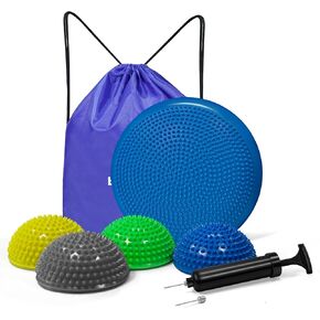 Wobble Cushion Set for Sensory Kids and Balance Training, Balance Disc Plus 4 Balance Pods,Balance Board With Pump Inflatable Stepping Pads for Adults& Kids(Blue)