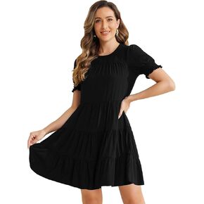 Allegra K Babydoll Swing Dress for Women's Puff Sleeve Tiered Casual Tunic Dresses