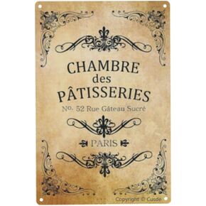 Cusde Chamber Des Patisseries Metal Tin Sign French Paris Vintage Retro Decorations Wall Decor Funny Posters Pastry Home Bar Diner Pub Man Cave Fun Kitchen Decor Plaque Signs 8x12 Inch
