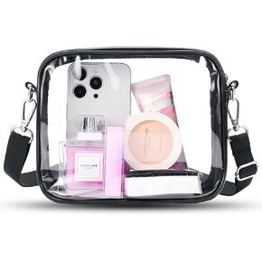 OMOUBOI Festival Clear Purses for Women Stadium Crossbody Concert Clear Bag Plastic Stadium Approved Shoulder Bag for Men (629 Black)