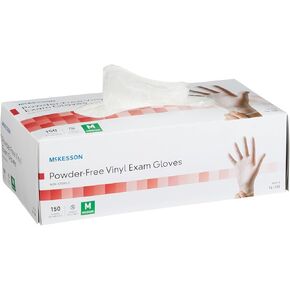 McKesson Powder-Free, Vinyl Exam Gloves, Non-Sterile, Medium, 150 Count, 1 Box