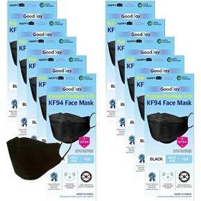 (10PCS) Black Disposable KF94- Face Mask, 4-Layer Filters Breathable Comfortable Nose, Good Day, Dust Mask, Black KF94 Masks Made in Korea.