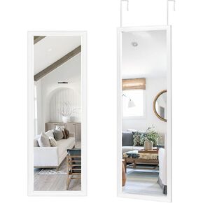 NeuType Full Length Door Mirror Over The Door Mirror Full Length Mirror Hanging Over Door or Leaning Against Wall or Mounted On Wall, Full Length Mirror Over The Door, 43"x16", White, No Stand