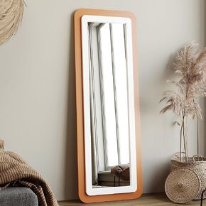 Honyee 63"x22" Full Length Mirror, Rectangular Floor Mirror with Standing Holder, Wooden-Frame Wall Mirror for Cloakroom/Bedroom/Living Room, Orange in Kuwait