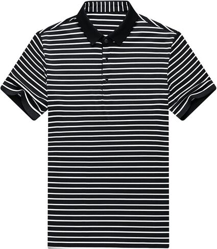Men's Striped Polo Shirt Cotton Golf Shirts Business Casual Stand Collar Polo Shirt Simple Basic Top in Saudi Arabia