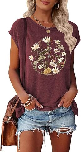 Women's Floral Tank Tops Casual Summer Cap Sleeve Sleeveless Wildflowers Floral Graphic Tees Tops in Kuwait