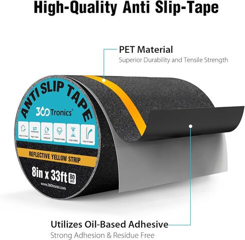 Black Anti Slip Tape, Outdoor Stair Treads Heavy Duty Non Skid Adhesive Tape, 80-Grit Friction Tape Waterproof Non Slip Safety Tape for Stairs, Steps, Ramps, Slopes, Decks (2" x 33Ft) in Kuwait