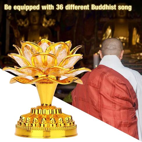 Pssopp Buddha Lotus Light LED Lotus Lamp Golden Lotus Light LED Lotus Buddhist Lamp Buddhism Faith Supplies with 36 Different Buddhist Song in Saudi Arabia
