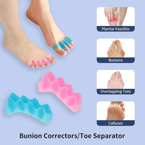 Toe Separators for Women/Men (4 PCS), Soft Toe Spacers Bunion Corrector for Women/Men, Gel Toe Spacers for Foot Pain Relief (Pink/Blue), Universal Size in Kuwait