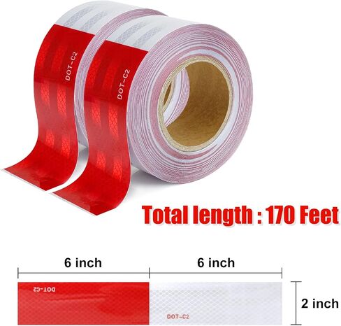 DOT-C2 Reflective Tape, 2 Inch X 85 Feet Conspicuity Reflector Tape Outdoor Waterproof Red White Dot Trailers Reflective Warning Tape Roll Warning for Driveway, Vehicles, Trucks and Boats (85FT) in Saudi Arabia