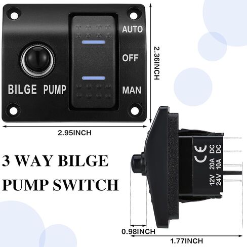 2 Sets Bilge Pump Switch (on-off-on) 3 Way Bilge Pump Switch Panel 12v/24v Bilge Pump for Boats (Built in 15A Circuit Breaker) in Saudi Arabia