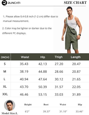 Runcati Mens Casual Bib Overall Shorts Lightweight Cotton Loose Fit Denim Jumpersuit Walkshort Pockets Rompers in Saudi Arabia