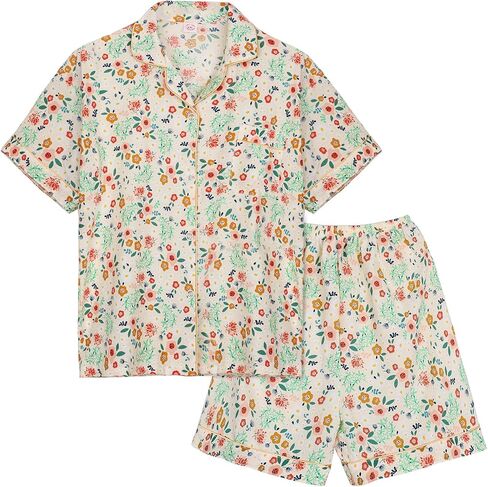 Arssm Floral Pajama Set Women Cute Kawaii 2 Piece Matching Pj Set Aesthetic Short Sleeve Sleeping Loungewear in Kuwait