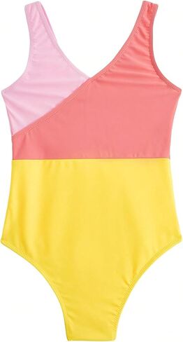 OYOANGLE Girl's One Piece Swimsuit Colorblock Sleeveless V Neck Wireless Tank Swimwear Bathing Suits in Saudi Arabia