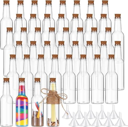 Tanlade 20 Pcs Plastic Sand Art Bottles with Cork Stoppers 5.6oz Wish Message Bottle Containers Clear Potion Bottles with Plastic Funnels for DIY Craft Wedding Birthday Party in Kuwait
