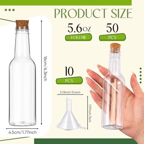 Tanlade 20 Pcs Plastic Sand Art Bottles with Cork Stoppers 5.6oz Wish Message Bottle Containers Clear Potion Bottles with Plastic Funnels for DIY Craft Wedding Birthday Party in Kuwait