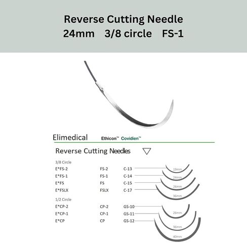 ELITONE Veterinary Monofilament Polycaprolactone Absorbable Sutures, Reverse Cutting 3/8 Circle, 24 mm, 3/0 36" FS1 942PGCL in Saudi Arabia