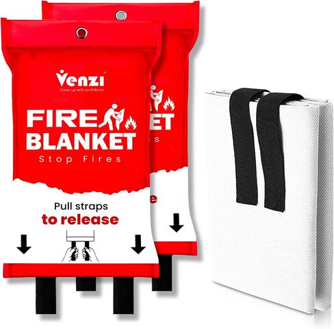 Venzi Ensure Home Safety with our 2-Pack Large 47"x71" Fire Blankets Emergency for Home & Kitchen - Fiberglass Emergency Fire Blanket with Pull Straps for Rapid Protection Against Kitchen Fires in Saudi Arabia