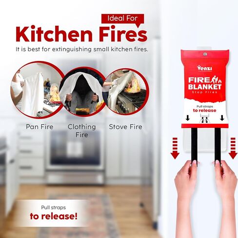 Venzi Ensure Home Safety with our 2-Pack Large 47"x71" Fire Blankets Emergency for Home & Kitchen - Fiberglass Emergency Fire Blanket with Pull Straps for Rapid Protection Against Kitchen Fires in Saudi Arabia