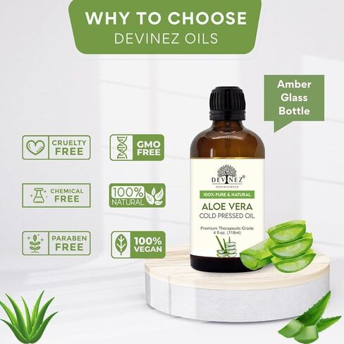 Aloe Vera Cold Pressed Oil 4 oz(118 ml) with Premium Dropper - Therapeutic Grade, 100% Pure Natural Oil for Glowing Skin, Body, Hair, Face Moisturizer, Massage and Aromatherapy in Saudi Arabia