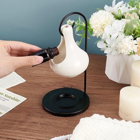 OLYCRAFT Tear Drop Oil Warmer Teardrop Oil Burner Black Ceramic Oil-Warmer with Iron Rack Hanging Tear Drop Oil Burner Tea Light Candle Fragrance Warmer for Oil Incense Aroma Diffuser in Saudi Arabia