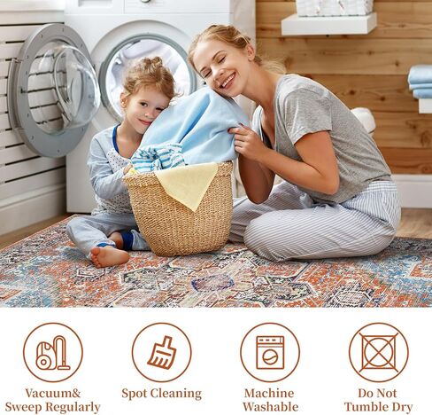 Runner Rug Vintage Hallway Runner Rug Entryway Rug, Washable Stain Resistant Non-Slip Accent Rug Retro Distressed Nedallion Bedroom Rug Runner Entrance Carpet for Kitchen, Orange, 2' x 6' in Saudi Arabia