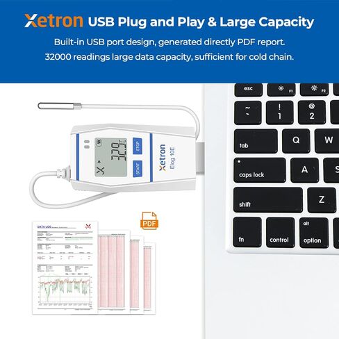 Multi-Use Temperature Data Logger with Probe,32000 Points Reusable Recorder for Cold Chain,PDF Report,Certificate Refrigerator Temperature Monitor, Elog10E (1 Pack）Upgrade RC-5 in Kuwait