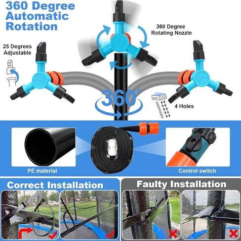 Trampoline Accessories Kit, 3 Step Trampoline Steps 72ft 200 LED Trampoline Lights 4 Trampoline Stakes with 4 Belt, T Hooks, 39.4ft Trampoline Sprinkler Trampoline Basketball Hoop Dartboard in Saudi Arabia