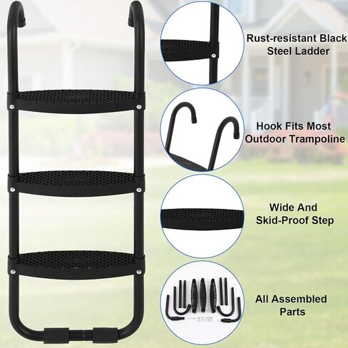 Trampoline Accessories Kit, 3 Step Trampoline Steps 72ft 200 LED Trampoline Lights 4 Trampoline Stakes with 4 Belt, T Hooks, 39.4ft Trampoline Sprinkler Trampoline Basketball Hoop Dartboard in Saudi Arabia