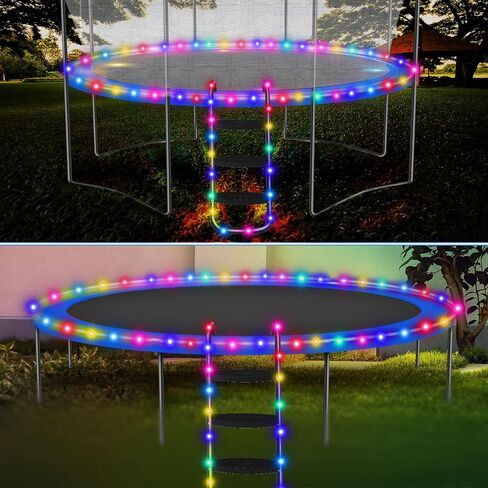 Trampoline Accessories Kit, 3 Step Trampoline Steps 72ft 200 LED Trampoline Lights 4 Trampoline Stakes with 4 Belt, T Hooks, 39.4ft Trampoline Sprinkler Trampoline Basketball Hoop Dartboard in Saudi Arabia