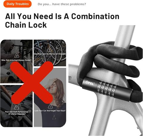 Opel Bike Chain Lock,5 Digit Combination Heavy Duty Anti-Theft Bicycle Chain Lock,3.2 Feet Long 6mm Thick Security Resettable Keyless Waterproof Lock Chain for Bike,Door,Gate,Fence,Motorcycle,Scooter in Saudi Arabia