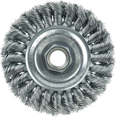 Weiler 13106 Dualife 5/8"-11 Arbor، مقاس السلك 0.014 بوصة، القطر 4 بوصة، عرض الوجه 1/2 بوصة، شعيرات فولاذية، فرشاة عجلة سلكية ذات عقدة ملتوية قياسية، .014 بوصة، صنع في الولايات المتحدة الأمريكية in Saudi Arabia