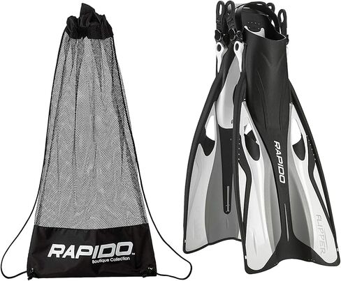 زعنفة فليبر من مجموعة رابيدو بوتيك بكعب مفتوح وقابل للتعديل مع حقيبة حمل معدات الغطس، أبيض، ML/XL in Kuwait