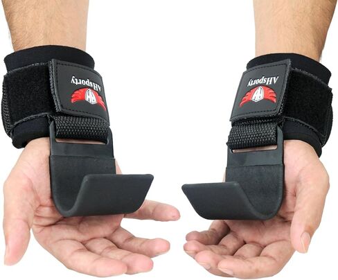 Gym Weight Lifting Hooks with Padded Workout Wrist Straps for Men & Women - Reinforced Metal Hooks for Deadlifts, Powerlifting, Shrugs, Pull-Ups - Lift Heavier Weights with Confidence in Saudi Arabia
