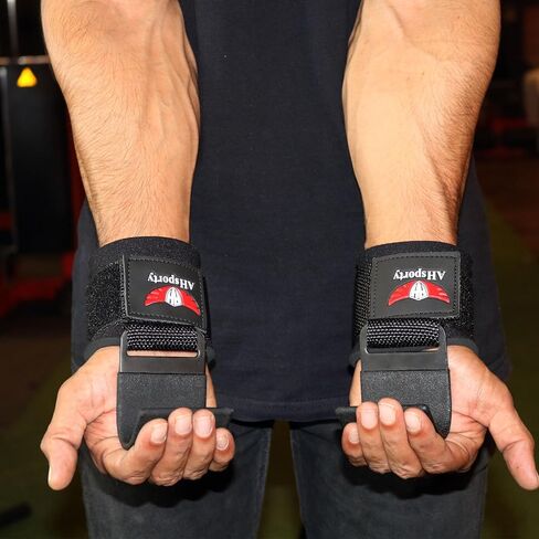 Gym Weight Lifting Hooks with Padded Workout Wrist Straps for Men & Women - Reinforced Metal Hooks for Deadlifts, Powerlifting, Shrugs, Pull-Ups - Lift Heavier Weights with Confidence in Saudi Arabia