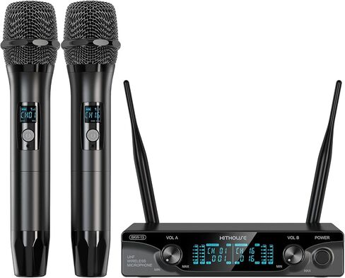 نظام ميكروفون لاسلكي قابل لإعادة الشحن، ميكروفونات ديناميكية لاسلكية معدنية UHF احترافية من KITHOUSE، كاريوكي محمول للغناء المنزلي ومجموعة تلفزيون كاريوكي، DJ، الكنيسة، الزفاف (200 قدم) in Kuwait