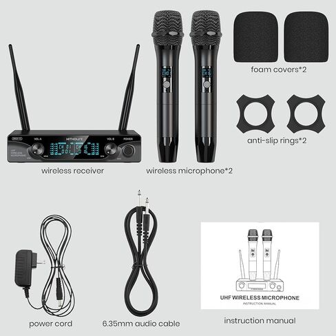نظام ميكروفون لاسلكي قابل لإعادة الشحن، ميكروفونات ديناميكية لاسلكية معدنية UHF احترافية من KITHOUSE، كاريوكي محمول للغناء المنزلي ومجموعة تلفزيون كاريوكي، DJ، الكنيسة، الزفاف (200 قدم) in Kuwait