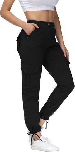 Cargo Pants for Women Elastic Waist Casual Jogger Pants with 6 Pockets for Hiking Black L in Saudi Arabia