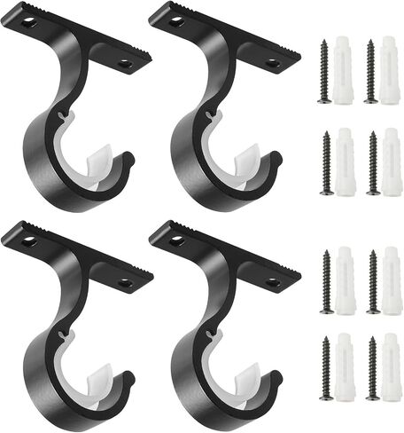 Anndason Curtain Rod Brackets Ceiling Ｍount and Ｗall Installation　Curtain Rod Brackets Ceiling Curtain Rod Brackets Rod Holders for 1 Inch Rod, Black Color, (Set of 4,Black) in Saudi Arabia