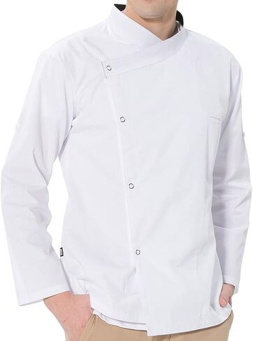 Asian Fit Performance Long Sleeve Cross Neck Chef Coat Black White for Restaurant, Bistro, Kitchen in Saudi Arabia