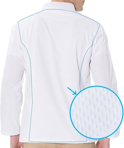 Asian Fit Performance Long Sleeve Cross Neck Chef Coat Black White for Restaurant, Bistro, Kitchen in Saudi Arabia