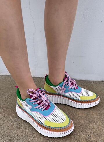 Coachel Women's Lace-Up Woven Knit Chunky Platform Fashion Sporty Low Top Sneaker in Saudi Arabia