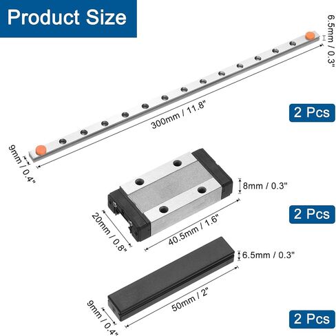 uxcell 2pcs MGN9 300mm Linear Guide Rail with 2pcs MGN9H Sliding Carriage Block Bearing Steel and 2pcs Plastic Mini MGN12 Linear Guide for DIY 3D Printers and CNC Machine, Silver in Saudi Arabia