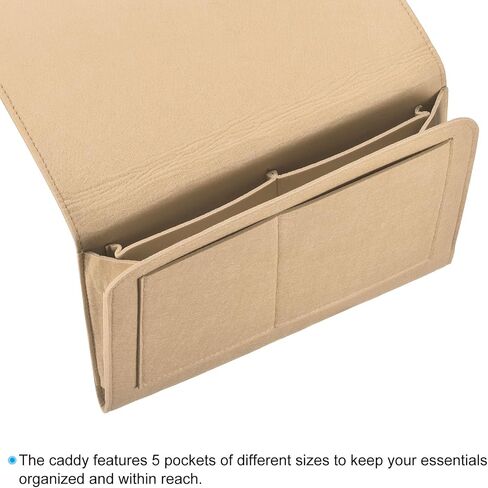 PATIKIL 13in Bedside Caddy, Bed Caddy Bedside Organizer Hanging 5 Pocket Soft Felt Bed Pockets Bedside Storage Organizer Remote Control Holder for Bedroom Phones Glasses, Beige in Saudi Arabia