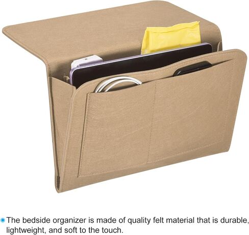 PATIKIL 13in Bedside Caddy, Bed Caddy Bedside Organizer Hanging 5 Pocket Soft Felt Bed Pockets Bedside Storage Organizer Remote Control Holder for Bedroom Phones Glasses, Beige in Saudi Arabia