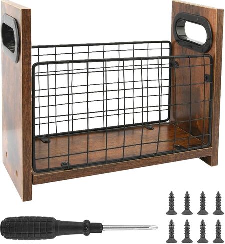 حامل مجلات، رف مجلات حديدي خشبي، سلة مجلات المزرعة بمقبض، صندوق تخزين حامل الملفات للحروف والكتب والصحف (الحجم: 11.42 × 4.72 × 9.06 بوصة) in Kuwait