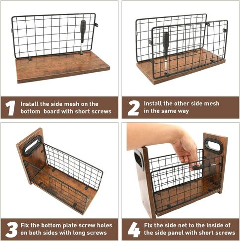 حامل مجلات، رف مجلات حديدي خشبي، سلة مجلات المزرعة بمقبض، صندوق تخزين حامل الملفات للحروف والكتب والصحف (الحجم: 11.42 × 4.72 × 9.06 بوصة) in Kuwait
