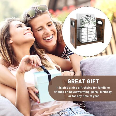 حامل مجلات، رف مجلات حديدي خشبي، سلة مجلات المزرعة بمقبض، صندوق تخزين حامل الملفات للحروف والكتب والصحف (الحجم: 11.42 × 4.72 × 9.06 بوصة) in Kuwait